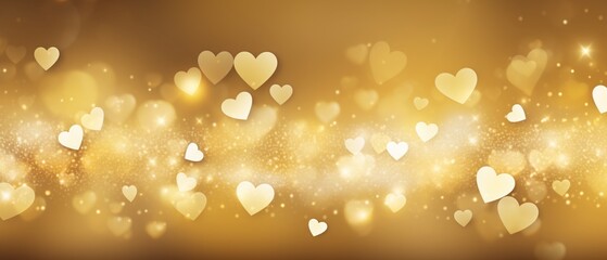 romantic gold banner template, abstract 
background, bokeh, elegant, glitter , 
heart, space for text , AIGENERATED