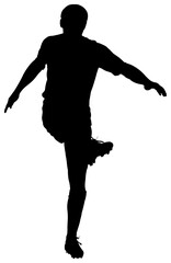 Poster - Digital png illustration of silhouette of male footballer kicking on transparent background