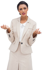 Poster - Digital png photo of biracial businesswoman talking on transparent background