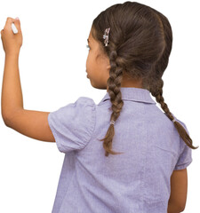 Poster - digital png photo of back of biracial schoolgirl writing on transparent background