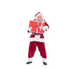 Canvas Print - Digital png photo of happy santa with gifts on transparent background