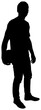Digital png illustration of silhouette of sportsman with ball on transparent background