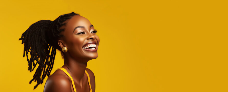 portrait of a young smiling black woman. skin care beauty, skincare cosmetics, dental concept, isola