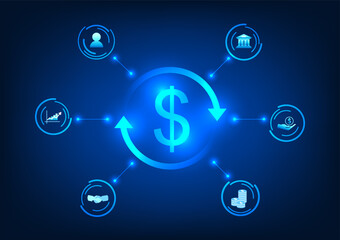 Poster - Money exchange technology Dollar connected icons Shows the exchange rate of each country's currency.