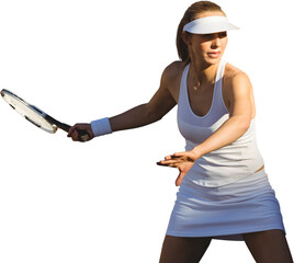 Poster - digital png photo of caucasian female tennis player on transparent background