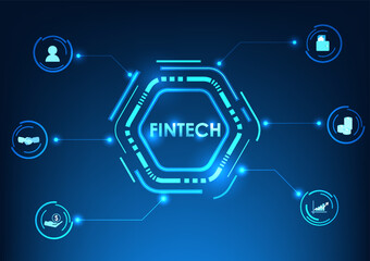 Fototapete - Financial technology Fintech is on the inside of the circle. Modern finance brings in technology to help manage transactions. both money transfer Pay for products online 24 hours a day.