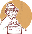 Digital png illustration of senior woman knitting on transparent background