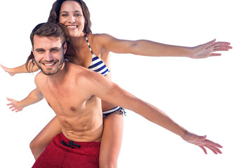 Canvas Print - Digital png photo of caucasian couple wearing swimsuits on transparent background