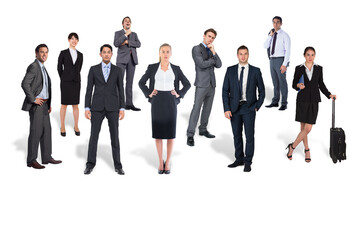 Poster - Digital png photo of group of diverse business people standing on transparent background