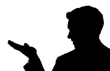 Poster - Digital png illustration of silhouette of businessman showing hand on transparent background