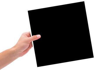 Poster - Digital png illustration of hand with photo with copy space on transparent background