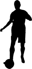 Wall Mural - Digital png illustration of silhouette of female footballer with ball on transparent background