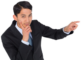 Poster - Digital png photo of biracial businessman pointing on transparent background