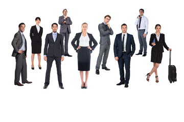 Poster - Digital png photo of diverse business people standing on transparent background