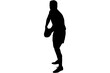Digital png silhouette of rugby player holding ball on transparent background