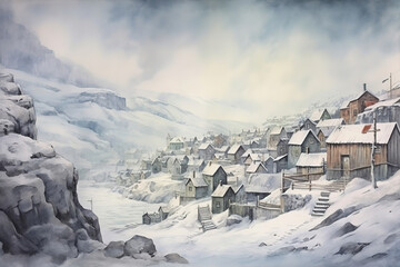 Greenland in watercolor painting