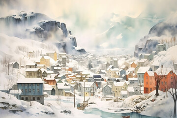 Greenland in watercolor painting