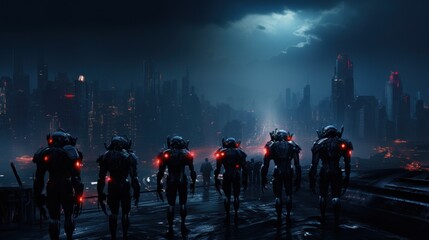 Poster - Future modern army on the path of darkness background wallpaper ai generated image