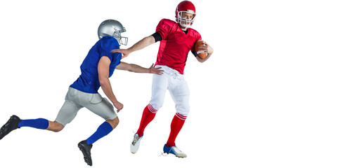 Poster - Digital png photo of caucasian male american football players on transparent background