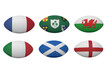 Digital png illustration of rugby balls with flags on transparent background