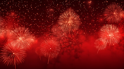 Golden Fireworks on red background, chinese new year concept, ba