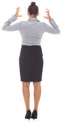 Poster - Digital png photo of back of angry biracial businesswoman with hands up on transparent background
