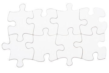 Poster - digital png illustration of white puzzle pieces with copy space on transparent background