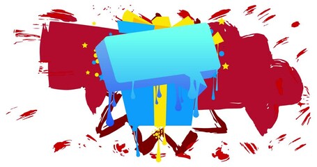 Poster - Holiday Graffiti gift box with speech bubble. Abstract modern street art decoration performed in urban painting style animation.