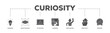 Curiosity infographic icon flow process which consists of thinking, investigation, attention, learning, motivation, creativity, reward icon live stroke and easy to edit 