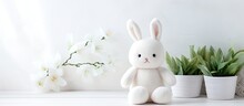Handmade White Easter Bunny Textile Toy, DIY Soft Toy For Decoration.