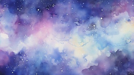 watercolor painting of abstract cloud sky nebula galaxy with purple blue  and gold for background element