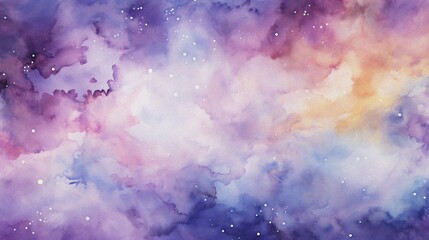watercolor painting of abstract cloud sky nebula galaxy with purple blue and gold for background ele