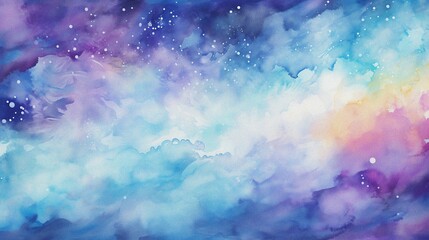 watercolor painting of abstract cloud sky nebula galaxy with purple blue  and gold for background element
