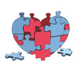 Illustration of a heart from puzzles. Autism, Alalia, ABA, Sensory therapy for postcards, prints, children's illustrations, tattoos, blanks