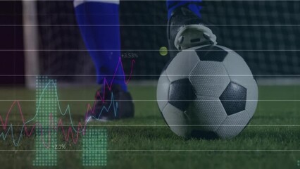 Poster - Animation of financial data processing over african american male football player