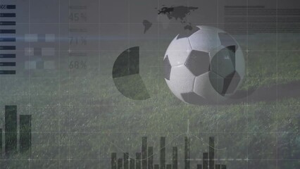 Poster - Animation of financial data processing over football player kicking ball