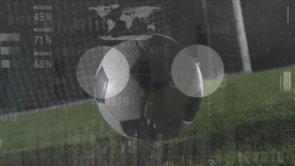 Poster - Animation of financial data processing over football player kicking ball