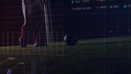 Poster - Animation of financial data processing over caucasian male football player