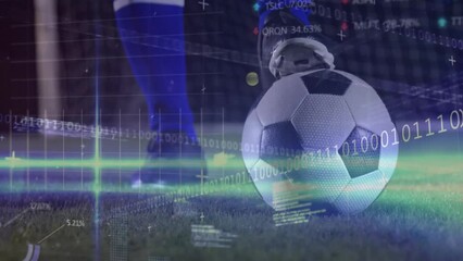Poster - Animation of financial data processing over african american male football player