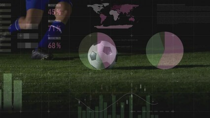 Poster - Animation of financial data processing over caucasian male football player