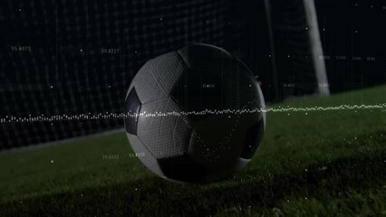 Poster - Animation of financial data processing over football player kicking ball