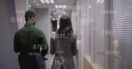 Poster - Animation of data processing over diverse business people in office
