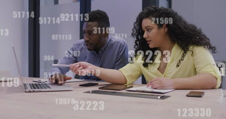 Canvas Print - Animation of data processing over diverse business people in office