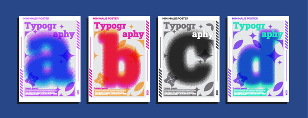Large collection of posters with simple designs, including lettering and alphabet. Use these templates for posters, banners, and magazine mockups.