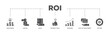 Roi infographic icon flow process which consists of return, interest tield, cost of investment, dividend, sales, capital, investment icon live stroke and easy to edit 