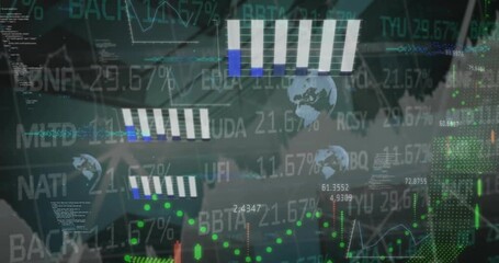 Aufkleber - Animation of data processing and world map over globes