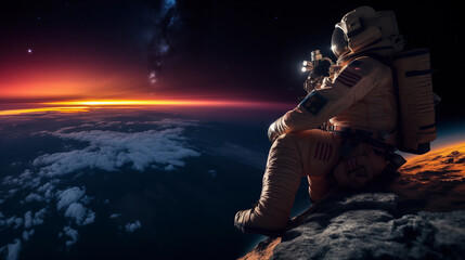 Wall Mural - An Astronaut Contemplates the Sunrise Over the Earth from Outer Space