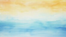 Watercolor Painting Of Abstract Ocean Horizon Sunset Background Template