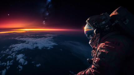 Wall Mural - An Astronaut Contemplates the Sunrise Over the Earth from Outer Space