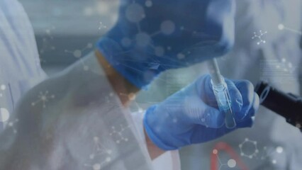 Poster - Animation of scientific data processing over caucasian male scientist in laboratory
